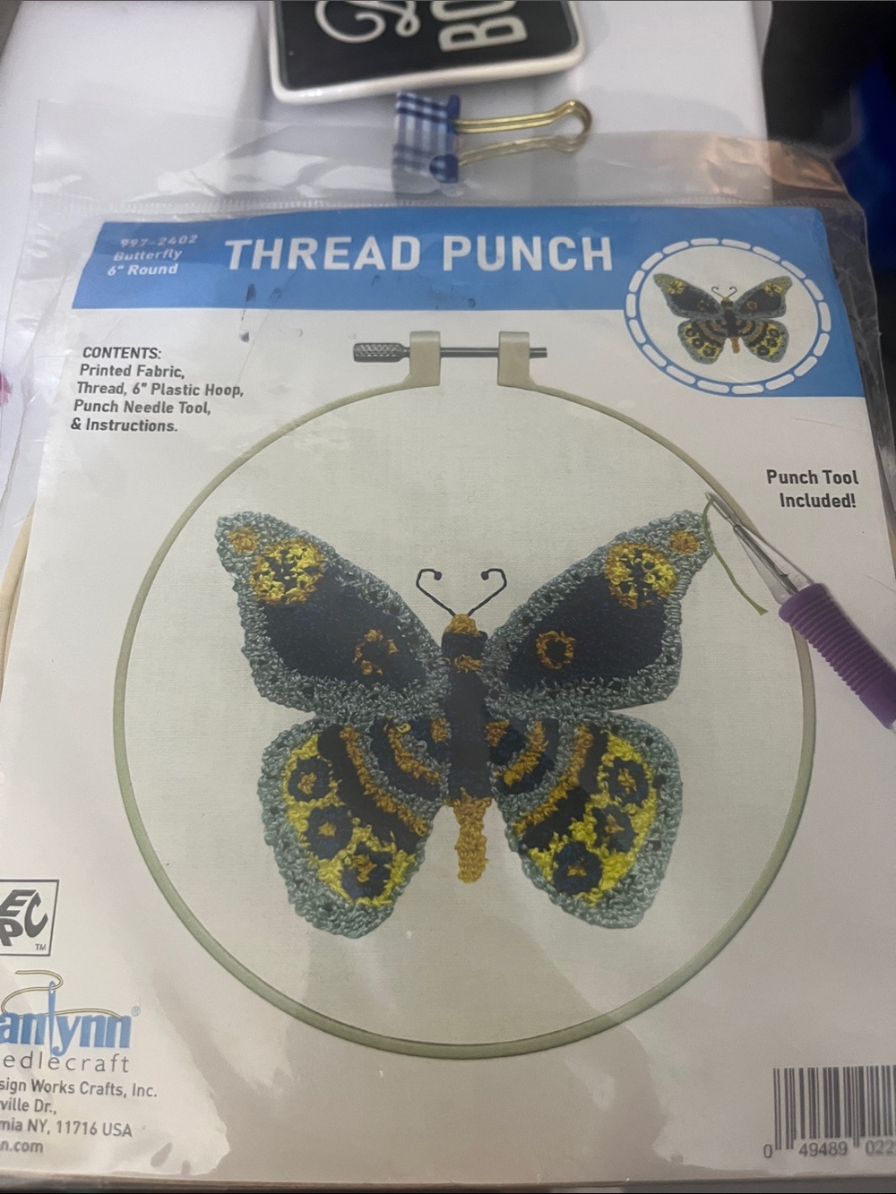 Butterfly Thread Punch Kit - Navy Blue & Yellow 716 brand New